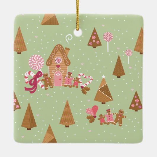 Cute Mint Pink Gingerbrood Snoep Square Ornament (Achterkant)