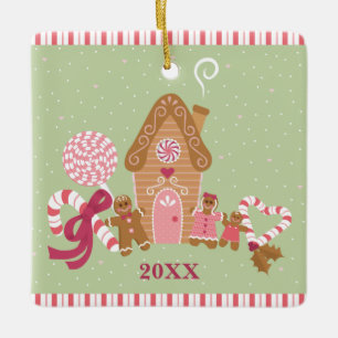 Cute Mint Pink Gingerbrood Snoep Square Ornament