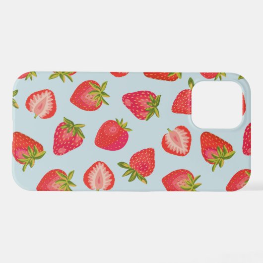 Cute Mint Strawberry-patroon iPhone Hoesje (Achterkant horizontaal)