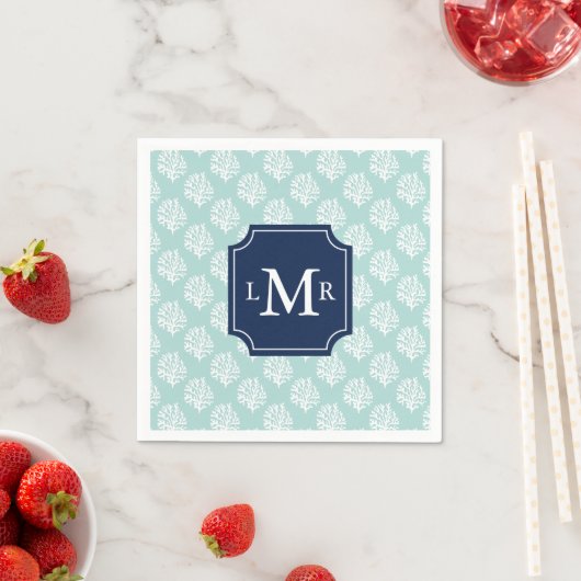 Cute Mint Summer Pattern en Blue Monogram Servetten (Insitu)