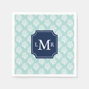 Cute Mint Summer Pattern en Blue Monogram Servetten
