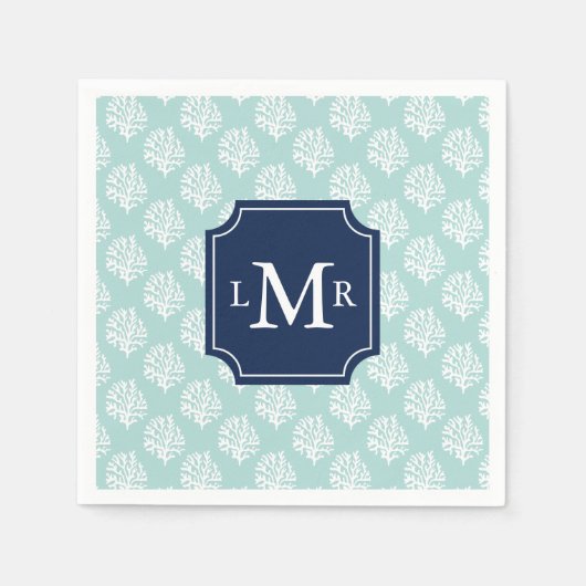 Cute Mint Summer Pattern en Blue Monogram Servetten (Voorkant)