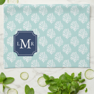 Cute Mint Summer Pattern en Blue Monogram Theedoek
