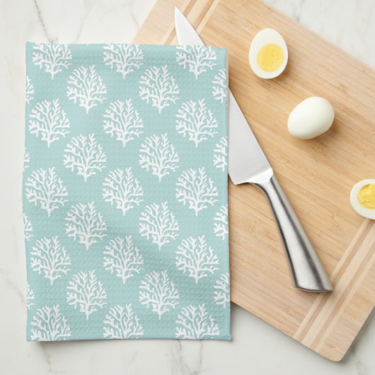Cute Mint Summer Pattern en Blue Monogram Theedoek (Quarter Fold)