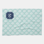 Cute Mint Summer Pattern en Blue Monogram Theedoek (Horizontaal)
