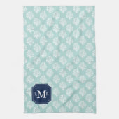 Cute Mint Summer Pattern en Blue Monogram Theedoek (Verticaal)