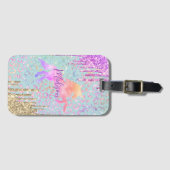 Cute Mint Unicorn Animal print glitter monogram Bagagelabel (Voorkant (horizontaal))