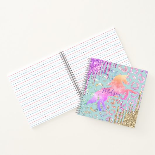 Cute Mint Unicorn Animal print glitter monogram Notitieboek (Binnen)