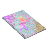 Cute Mint Unicorn Animal print glitter monogram Notitieboek (Rechterzijde)
