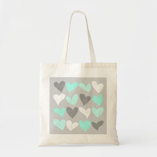 Cute mintgrijze liefdeshartjes tote bag (Voorkant)