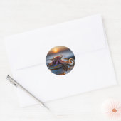 Cute minuscule octopus in een theacup bij zonsopga ronde sticker (Envelop)