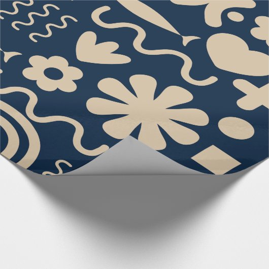 Cute Miscellany Dark Blue Scandi Pattern Cadeaupapier (Hoek)