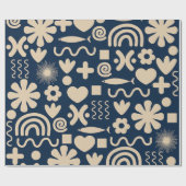 Cute Miscellany Dark Blue Scandi Pattern Cadeaupapier (Vlak)
