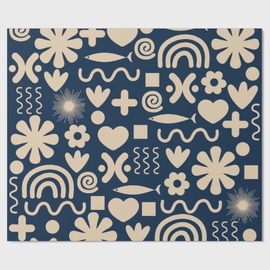Cute Miscellany Dark Blue Scandi Pattern Cadeaupapier (Vlak)