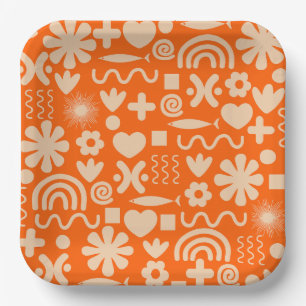 Cute Miscellany Oranje Scandi Patroon Papieren Bordje