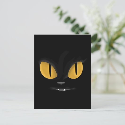 Cute Mischievous Black Cat with Fangs Briefkaart (Staand voorkant)