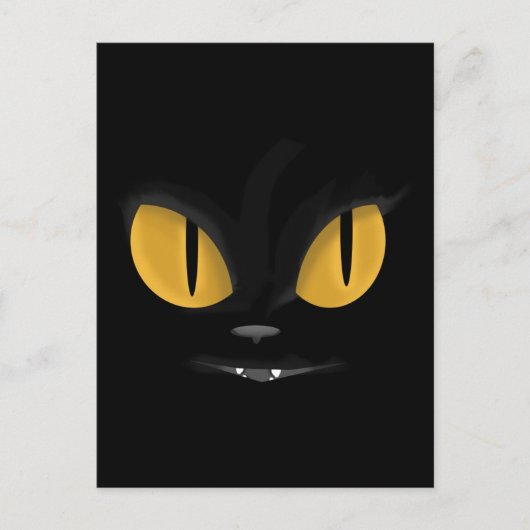 Cute Mischievous Black Cat with Fangs Briefkaart (Voorkant)