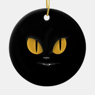 Cute Mischievous Black Cat with Fangs Keramisch Ornament