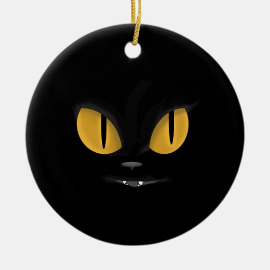 Cute Mischievous Black Cat with Fangs Keramisch Ornament (Voorkant)
