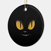 Cute Mischievous Black Cat with Fangs Keramisch Ornament (Links)
