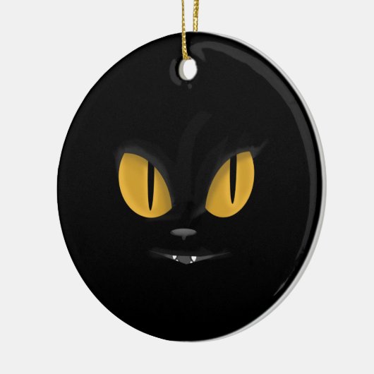 Cute Mischievous Black Cat with Fangs Keramisch Ornament (Links)