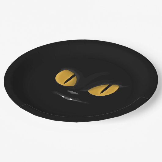 Cute Mischievous Black Cat with Fangs Papieren Bordje (Gekanteld)