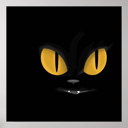 Cute Mischievous Black Cat with Fangs Poster (Voorkant)