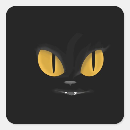 Cute Mischievous Black Cat with Fangs Vierkante Sticker (Voorkant)
