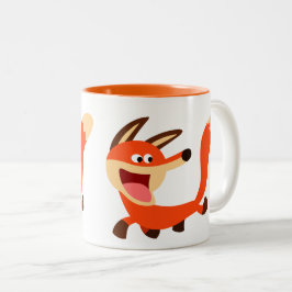 Cute Mischievous Cartoon Fox Tweekleurige Koffiemok