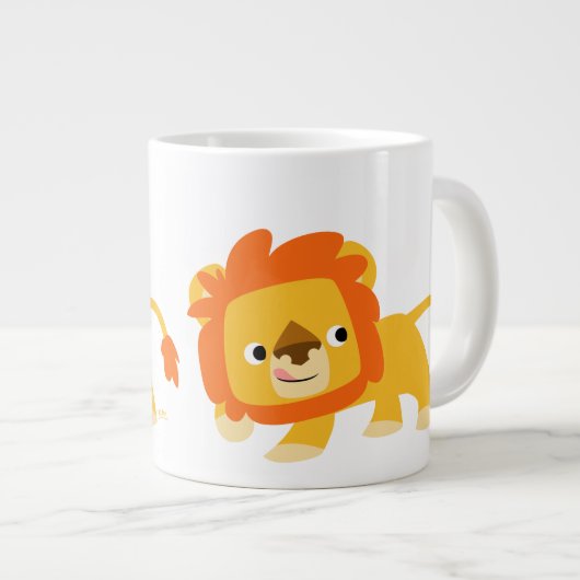 Cute Mischievous Cartoon Lion Grote Koffiekop (Voorkant rechts)