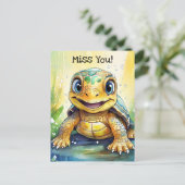 Cute "Miss You" Turtle Themed Briefkaart (Staand voorkant)