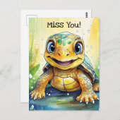 Cute "Miss You" Turtle Themed Briefkaart (Voorkant / Achterkant)