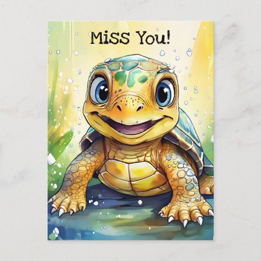 Cute "Miss You" Turtle Themed Briefkaart (Voorkant)