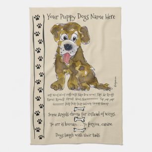 Cute Mixed Breed Cartoon Dog Quotes Kitchen Towel Theedoek