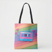 Cute Mixtape Rainbow Background Retro Music Logo Tote Bag (Voorkant)