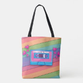 Cute Mixtape Rainbow Background Retro Music Logo Tote Bag (Achterkant)