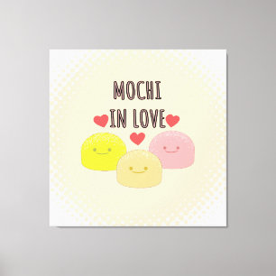 Cute Mochi Cartoon Tekeningen Canvas Afdruk