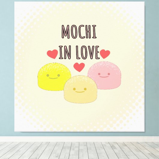 Cute Mochi Cartoon Tekeningen Canvas Afdruk (Insitu (Houten vloer))