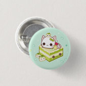Cute mochi-kat met kawaii-groene theecake ronde button 3,2 cm (Voorkant /achterkant)
