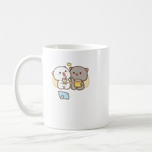 Cute Mochi Peach Cat Koffiemok (Links)