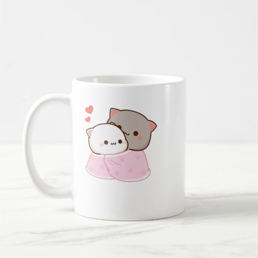 Cute Mochi Peach Cat Koffiemok (Links)
