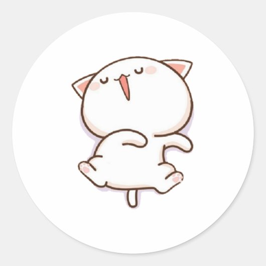 Cute Mochi Peach Cat Ronde Sticker (Voorkant)
