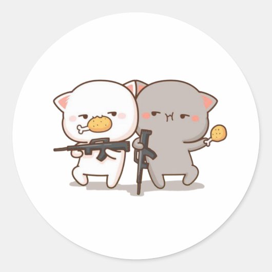 Cute Mochi Peach Cat Ronde Sticker (Voorkant)