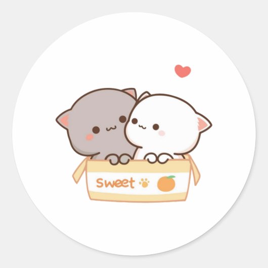 Cute Mochi Peach Cat Ronde Sticker (Voorkant)