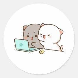 Cute Mochi Peach Cat Ronde Sticker