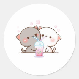 Cute Mochi Peach Cat Ronde Sticker