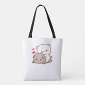 Cute Mochi Peach Cat Tote Bag (Achterkant)