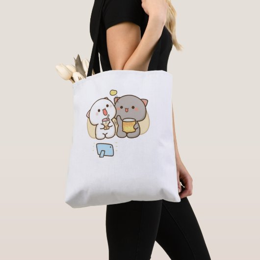 Cute Mochi Peach Cat Tote Bag (Dichtbij)