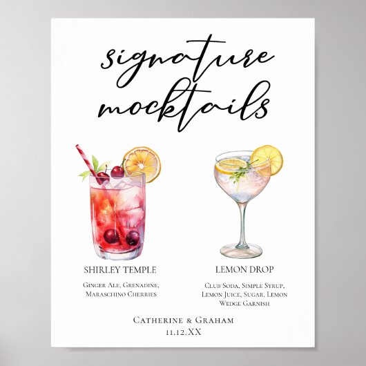Cute Mocktails Shirley Temple Lemon Drop Menu Poster (Voorkant)