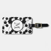 Cute Mod Black Flowers Pattern, Jouw Initiaal Bagagelabel (Voorkant horizontaal)